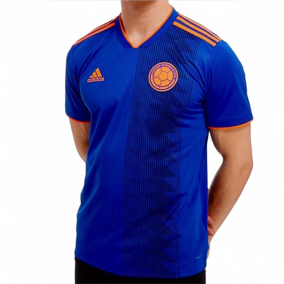 ADIDAS Male 2018-2019 Colombia Away Blue & Orange Football Shirt {Large} - Picture 1 of 6